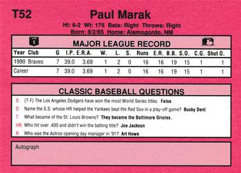1991 Classic II #T52 Paul Marak Back
