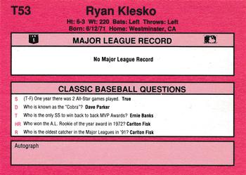 1991 Classic II #T53 Ryan Klesko Back