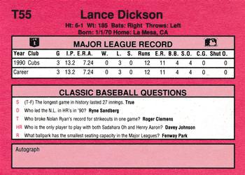 1991 Classic II #T55 Lance Dickson Back