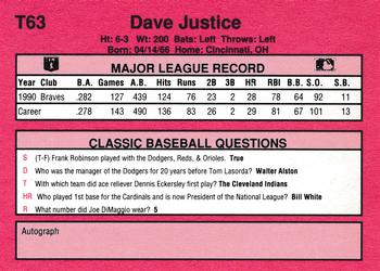 1991 Classic II #T63 Dave Justice Back