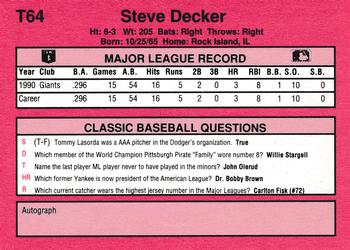 1991 Classic II #T64 Steve Decker Back