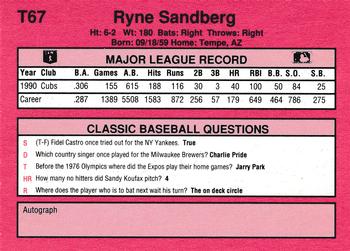 1991 Classic II #T67 Ryne Sandberg Back