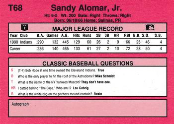 1991 Classic II #T68 Sandy Alomar Jr. Back