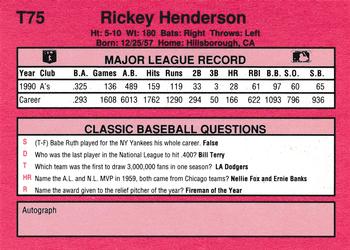 1991 Classic II #T75 Rickey Henderson Back