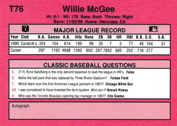 1991 Classic II #T76 Willie McGee Back