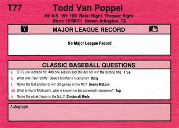 1991 Classic II #T77 Todd Van Poppel Back