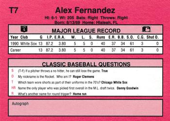 1991 Classic II #T7 Alex Fernandez Back