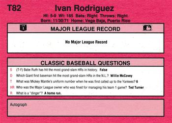 1991 Classic II #T82 Ivan Rodriguez Back