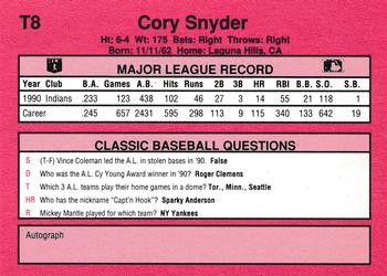 1991 Classic II #T8 Cory Snyder Back