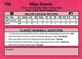 1991 Classic II #T90 Mike Simms Back