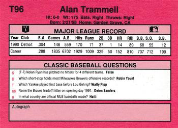 1991 Classic II #T96 Alan Trammell Back