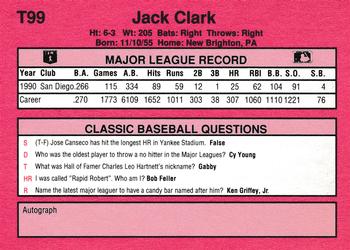 1991 Classic II #T99 Jack Clark Back