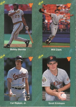 1991 Classic III #NNO Bobby Bonilla / Will Clark / Cal Ripken Jr. / Scott Erickson Front