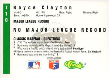 1991 Classic III #T10 Royce Clayton Back