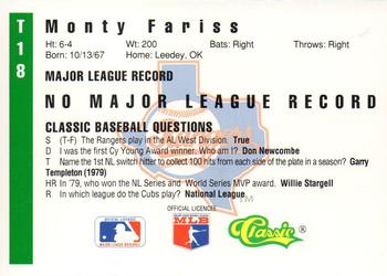 1991 Classic III #T18 Monty Fariss Back
