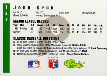 1991 Classic III #T47 John Kruk Back