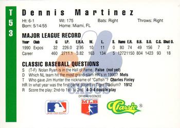 1991 Classic III #T53 Dennis Martinez Back