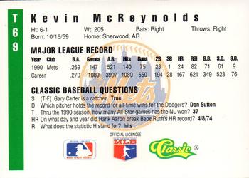 1991 Classic III #T69 Kevin McReynolds Back