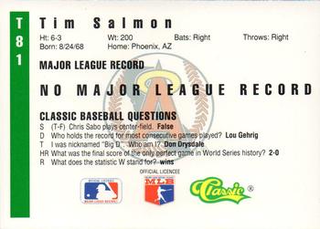 1991 Classic III #T81 Tim Salmon Back