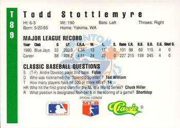 1991 Classic III #T89 Todd Stottlemyre Back