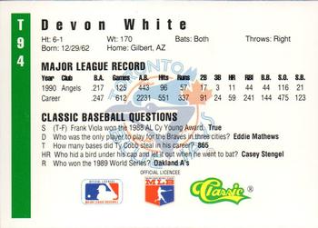1991 Classic III #T94 Devon White Back