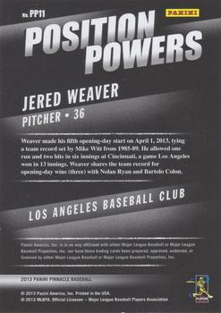 2013 Pinnacle - Position Powers Artist Proof #PP11 Jered Weaver Back