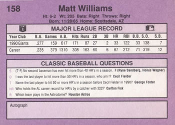 1991 Classic #158 Matt Williams Back