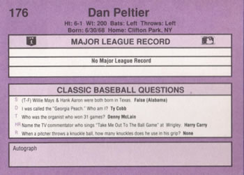 1991 Classic #176 Dan Peltier Back