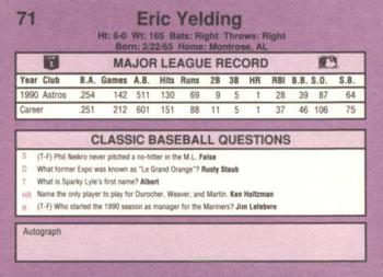 1991 Classic #71 Eric Yelding Back