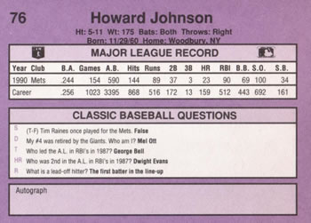 1991 Classic #76 Howard Johnson Back