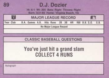 1991 Classic #89 D.J. Dozier Back