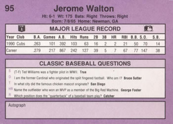 1991 Classic #95 Jerome Walton Back