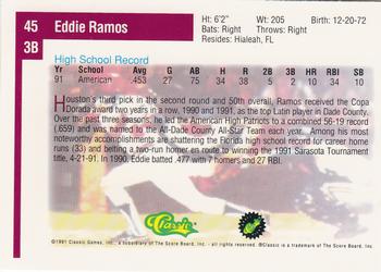 1991 Classic Draft Picks #45 Eddie Ramos Back