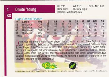 1991 Classic Draft Picks #4 Dmitri Young Back