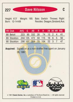 1991 Classic Best #227 Dave Nilsson Back