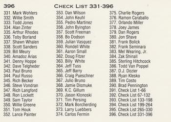 1991 Classic Best #396 Checklist: 331-396 Back