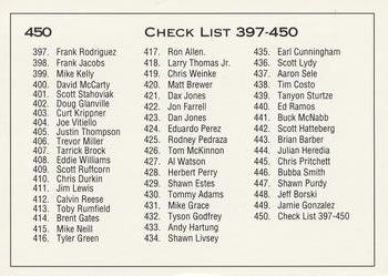 1991 Classic Best #450 Checklist: 397-450 Back