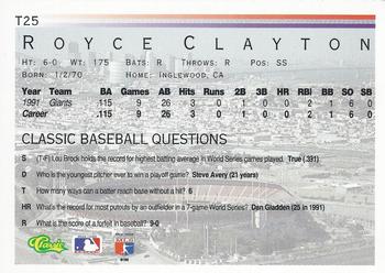 1992 Classic I #T25 Royce Clayton Back