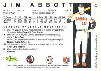 1992 Classic II #T1 Jim Abbott Back