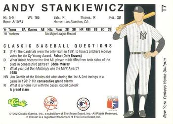 1992 Classic II #T7 Andy Stankiewicz Back