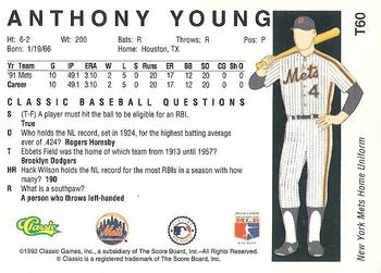 1992 Classic II #T60 Anthony Young Back