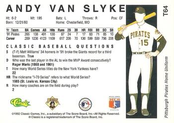 1992 Classic II #T64 Andy Van Slyke Back