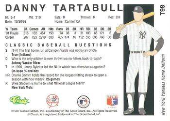1992 Classic II #T98 Danny Tartabull Back
