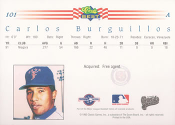 1992 Classic Best #101 Carlos Burguillos Back