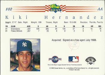 1992 Classic Best #102 Kiki Hernandez Back