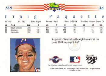 1992 Classic Best #138 Craig Paquette Back