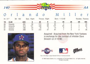 1992 Classic Best #140 Orlando Miller Back