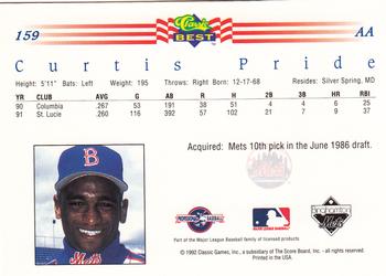 1992 Classic Best #159 Curtis Pride Back