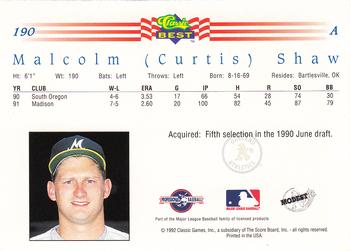 1992 Classic Best #190 Malcolm (Curtis) Shaw Back