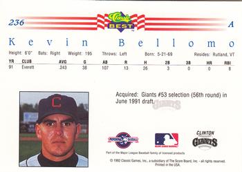 1992 Classic Best #236 Kevin Bellomo Back